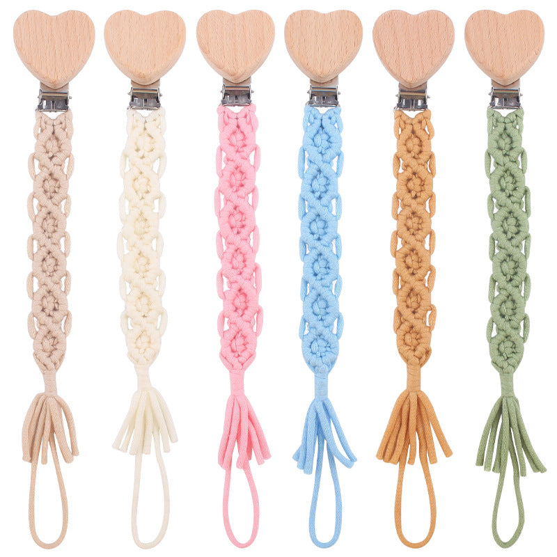 Catenina in Cotone Intrecciato Macramé con Clip in Legno a Cuore