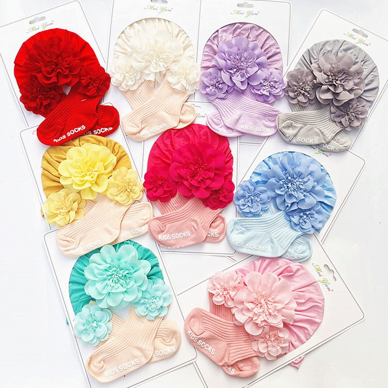 Set Turbante e Calzini per Bambina con Dettagli Floreali