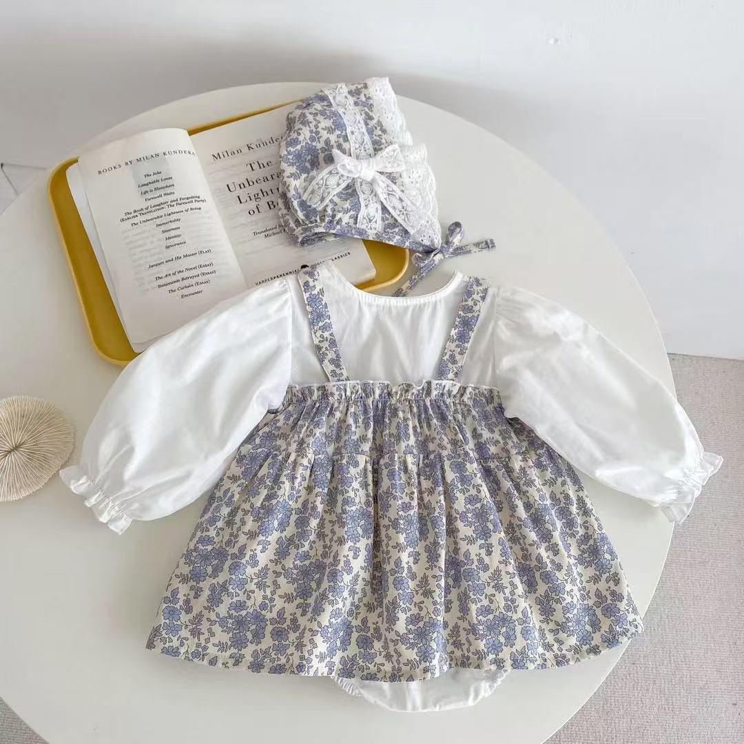 Completo neonata con vestitino floreale e cappellino abbinato