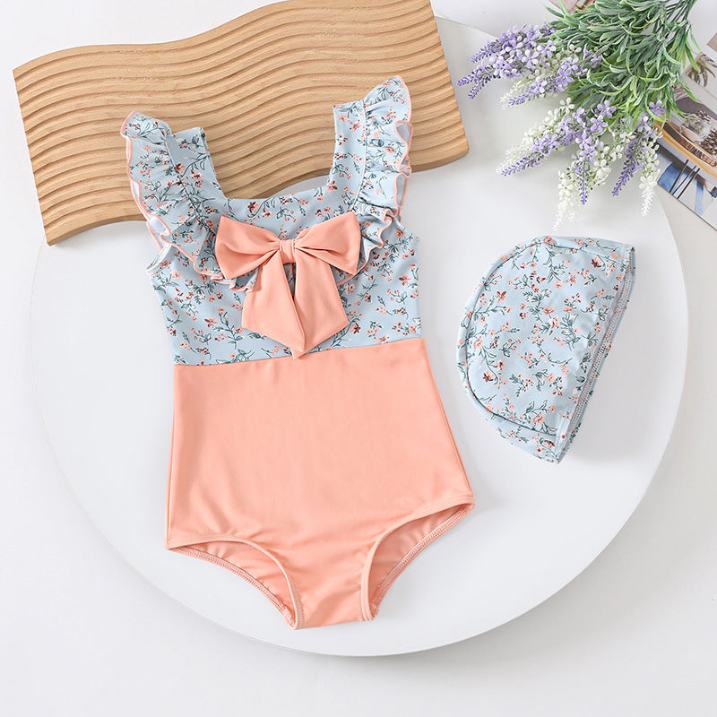 Costume Intero bimba “Peach Bloom” con Cuffietta