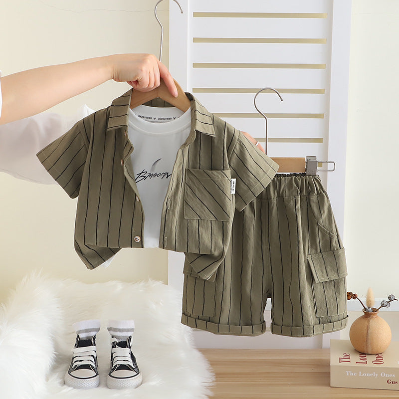Completo Estivo Bambino "Urban Stripes" - Camicia, Maglietta e Shorts Coordinati