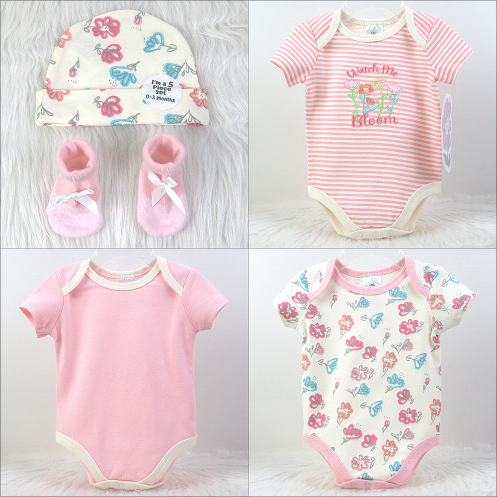 Set Nascita Neutro Bimbo/ Bimba in cotone 5 Pezzi - Body, Cappellino e Calzini