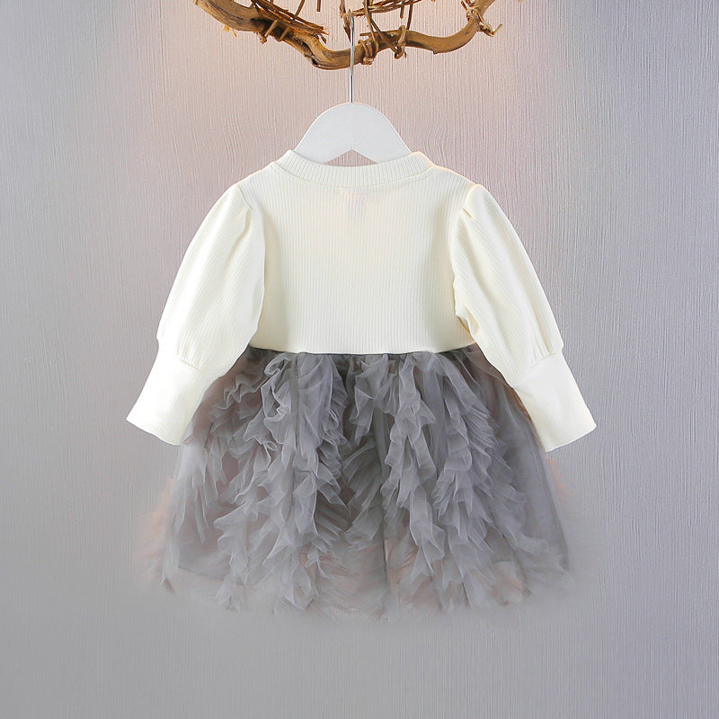 Abito Elegante Bambina con Tweed e Gonna in Tulle