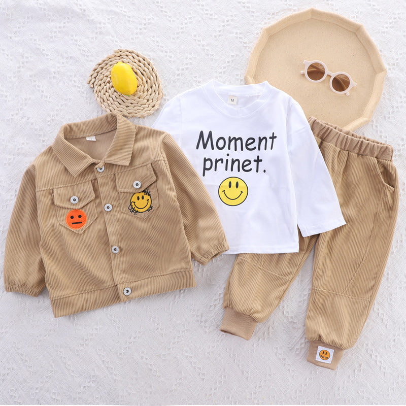 Completo bambino in velluto a coste con giacca, pantaloni e t-shirt - Stile Smile