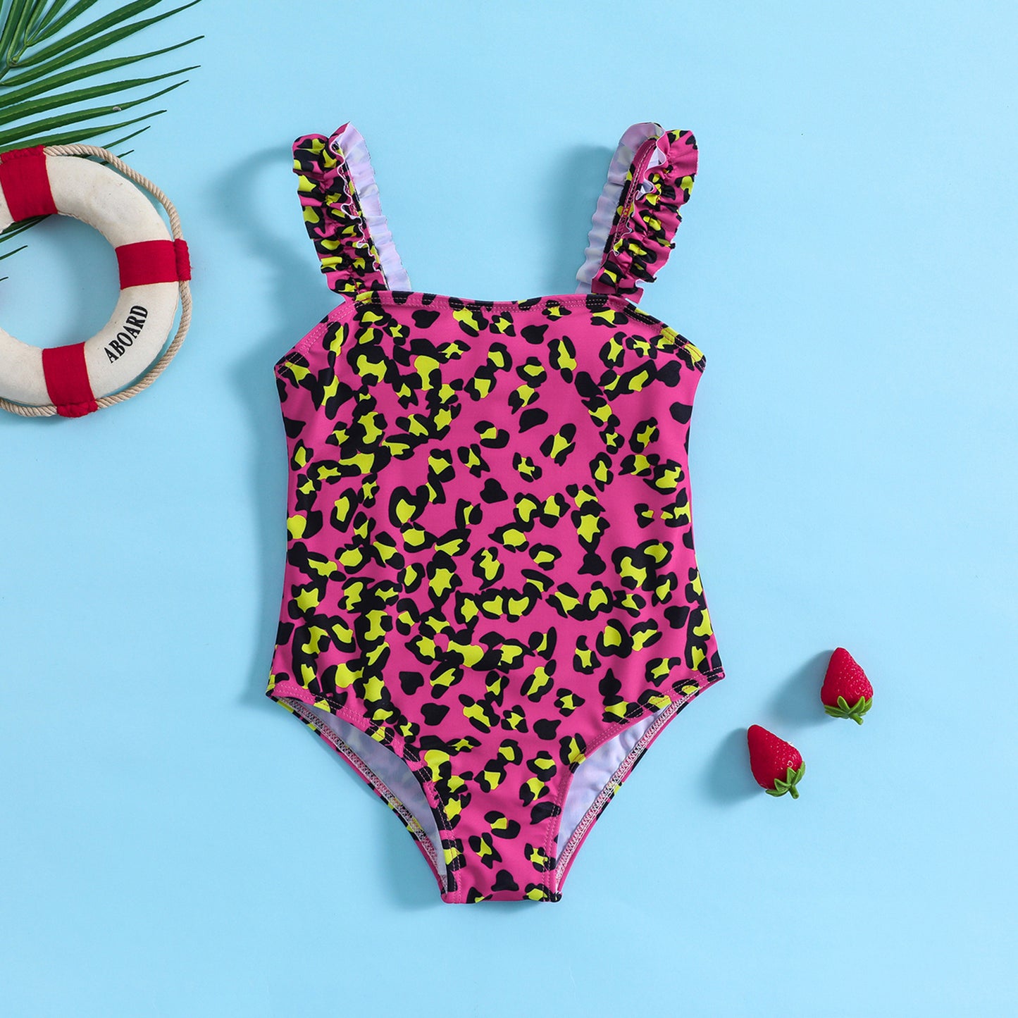Costume intero bambina Stampa animalier fucsia