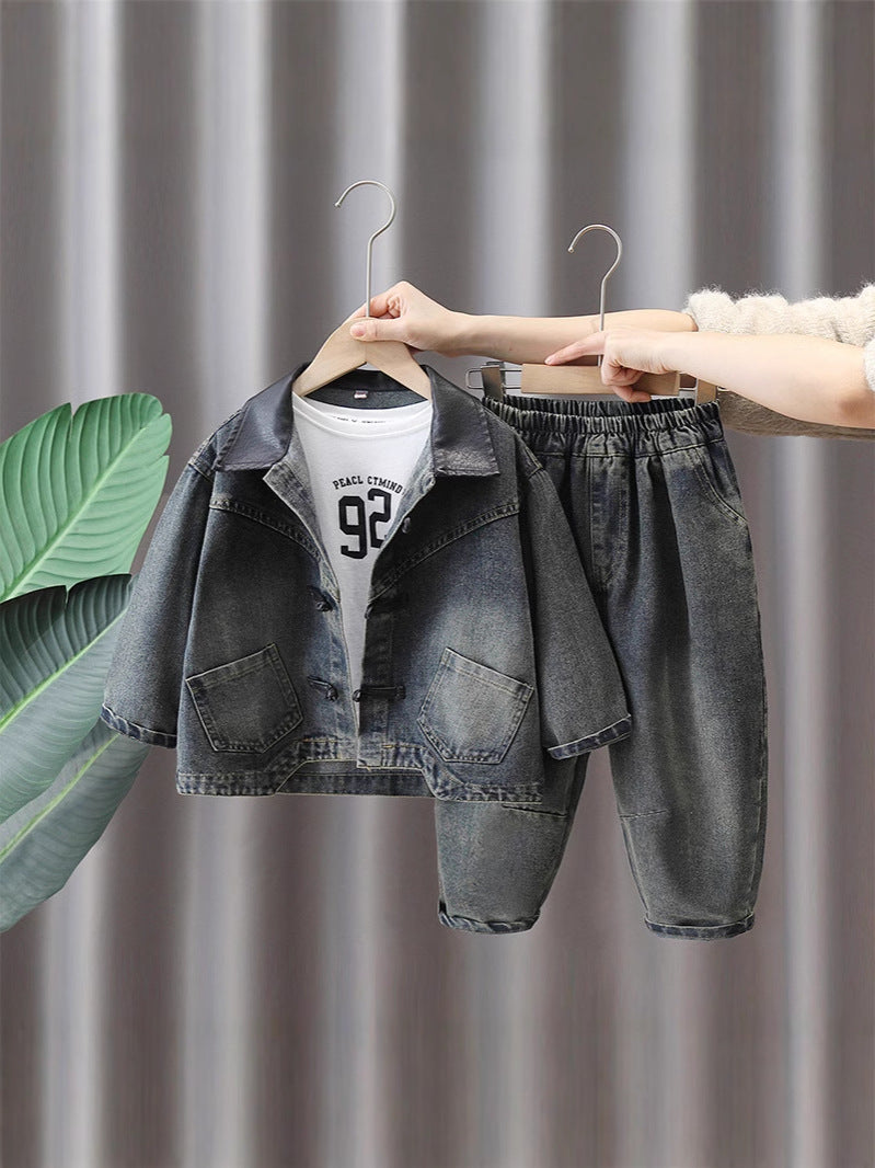 Completo Jeans Bambino 2 Pezzi Giacca + Pantalone Jogger