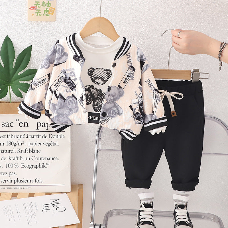 Completo Primaverile Bimbo "Urban Bear" Giacca Stampata, T-shirt e Pantaloni