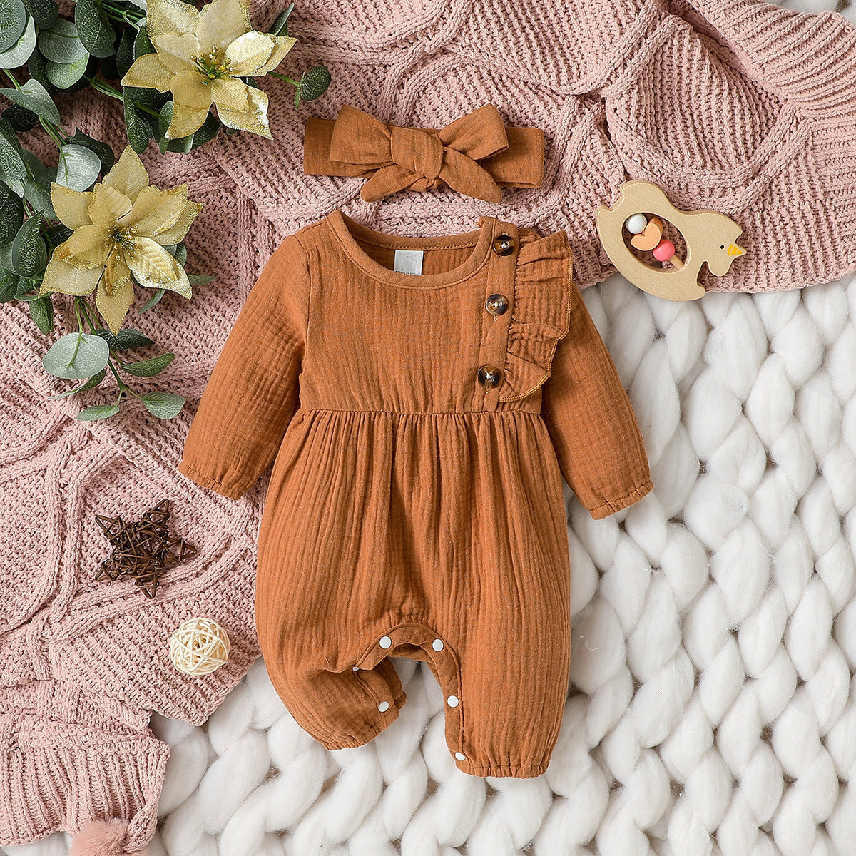 Tutina in Cotone Naturale con Bottoni e Fascia Coordinata