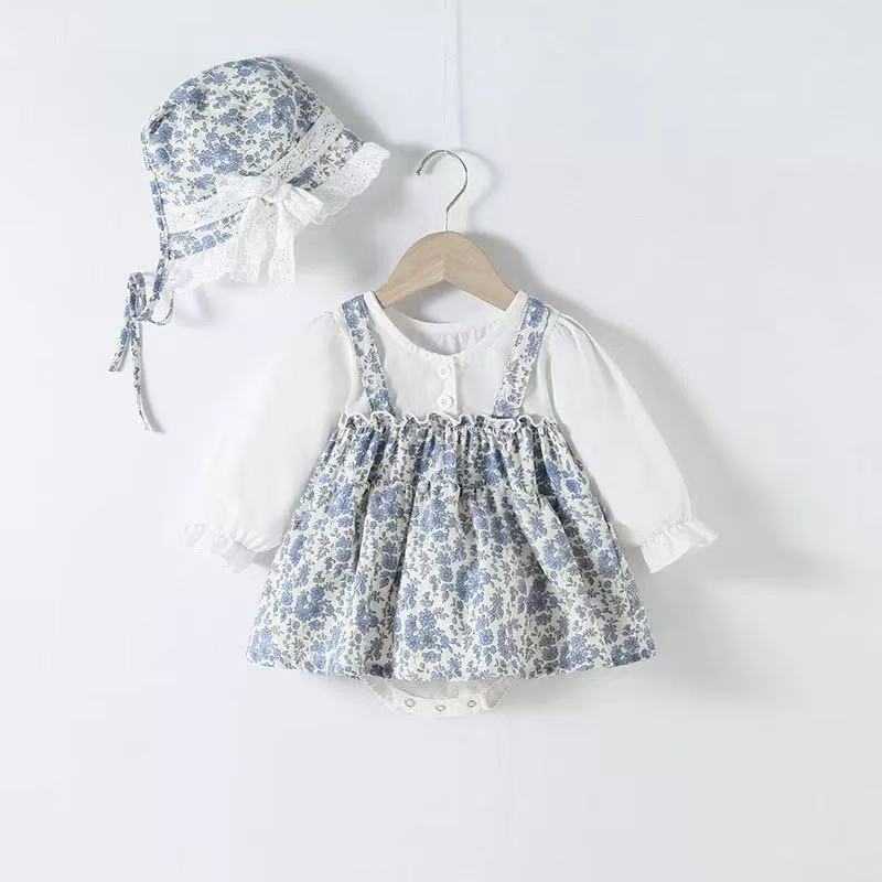 Completo neonata con vestitino floreale e cappellino abbinato