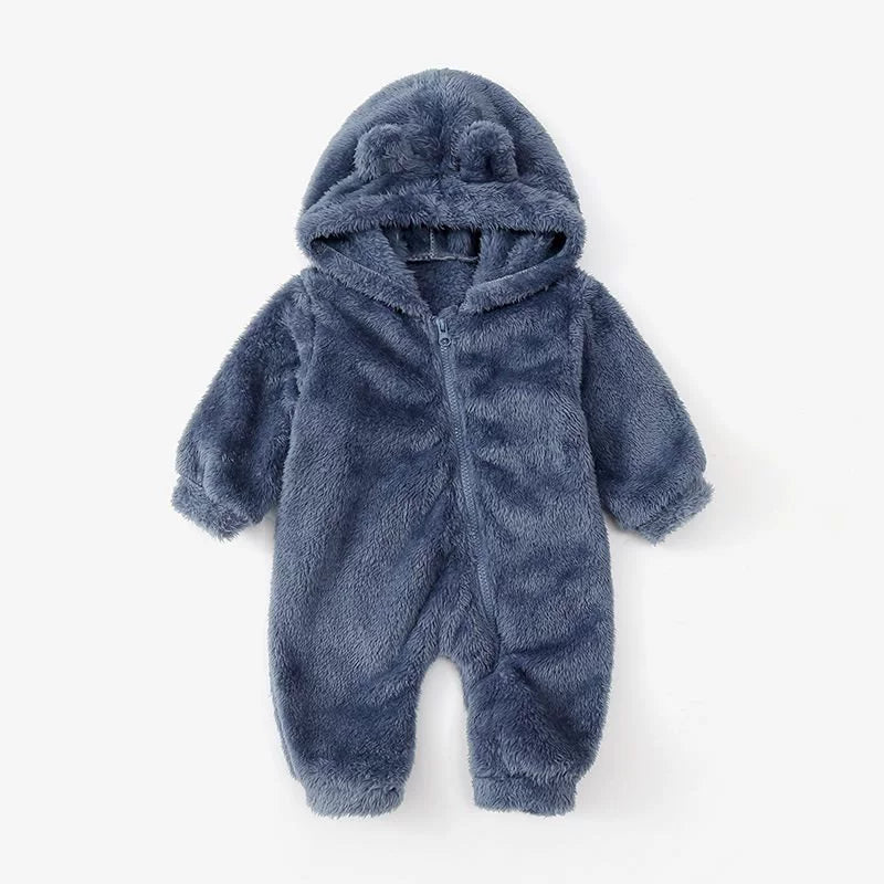 Tuta orsetto in pile con cappuccio e orecchiette – tutina invernale neonato unisex