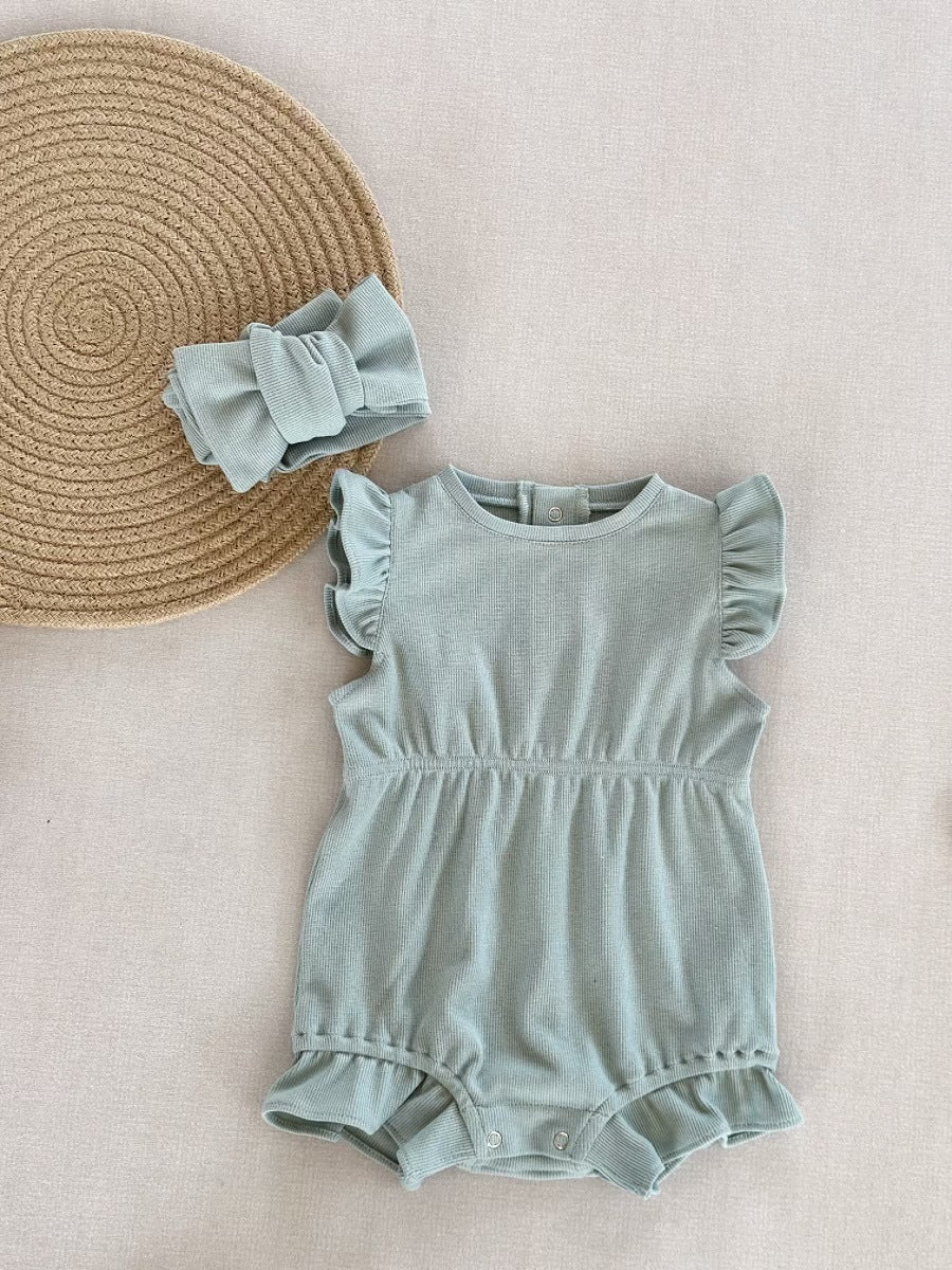 Pagliaccetto Bimba con Volant + Fascia Coordinata Stile Elegante e Naturale