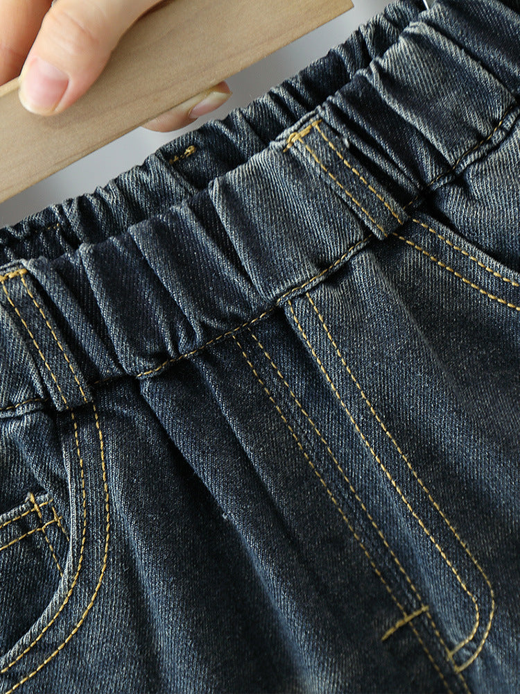 Jeans Bambino con Vita Elasticizzata Modello Casual a Gamba Dritta