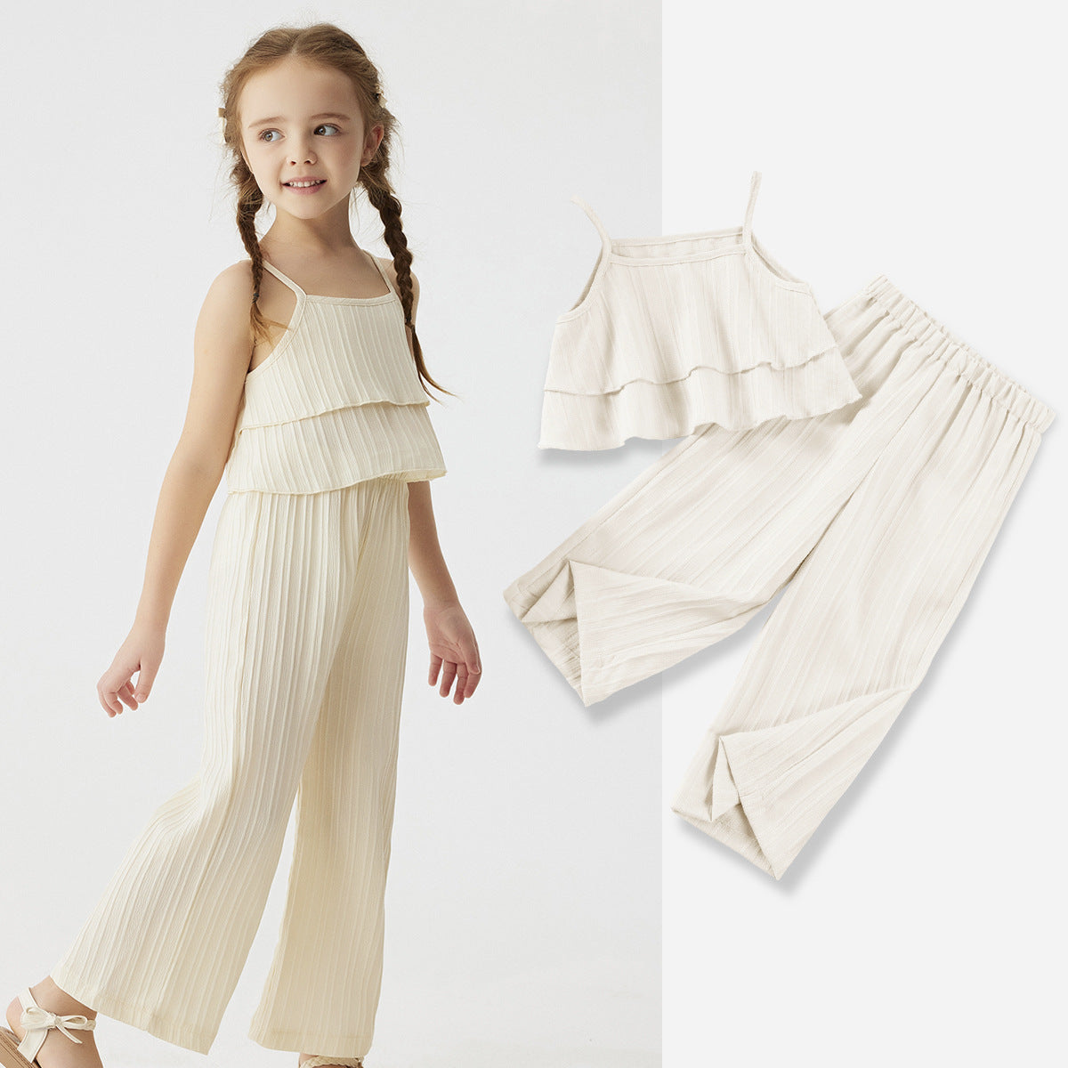 Completo Estivo Bimba Plissé Top con Balze e Pantaloni Palazzo