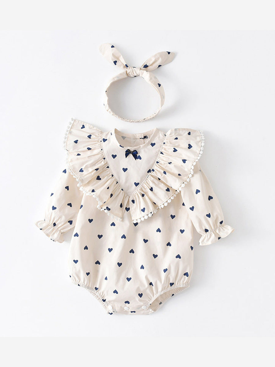 Body Elegante Bimba con Fascia Fantasia Cuori e Colletto Volant