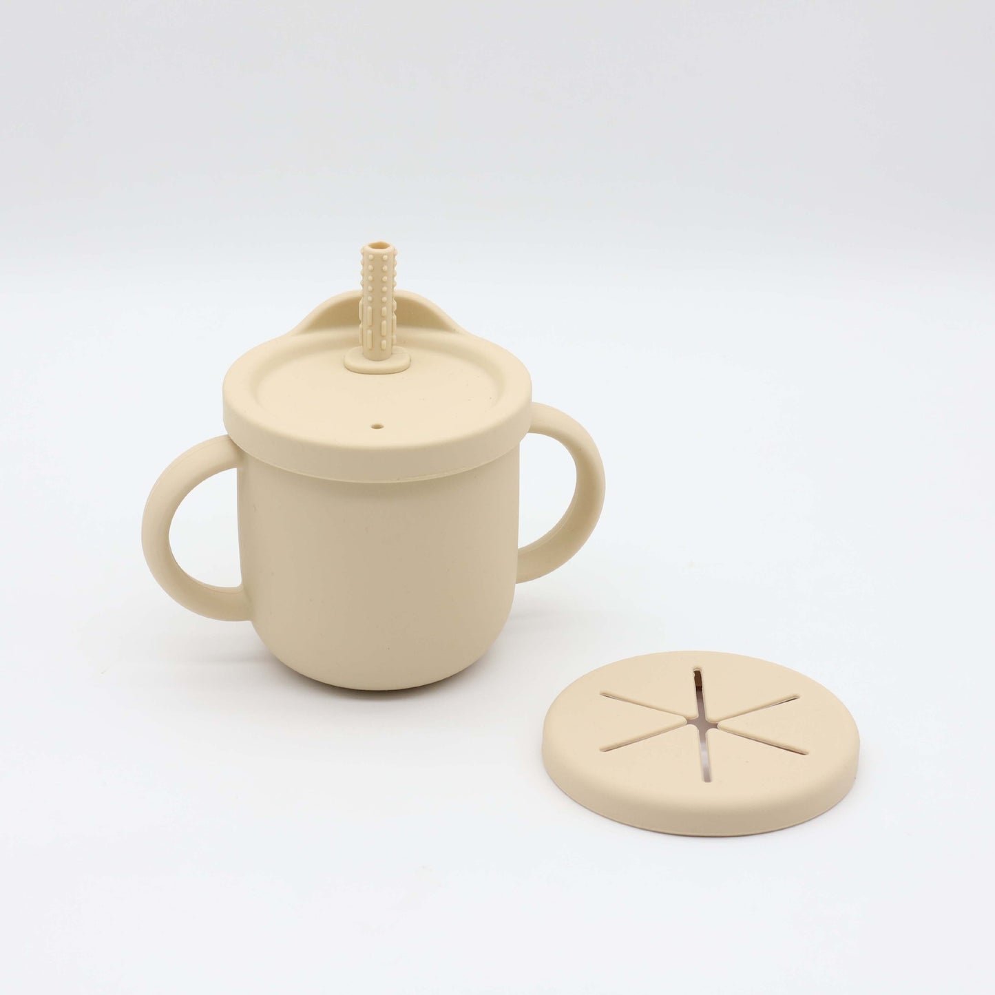 Tazza in Silicone 2 in 1 per Bambini con Cannuccia e Coperchio Snack