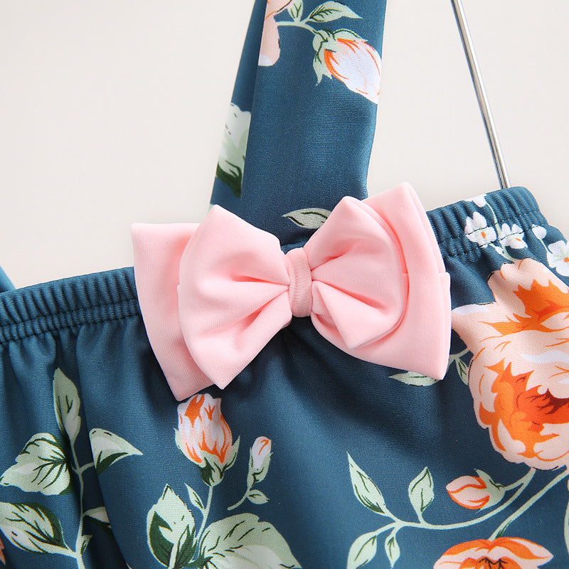 Costume bambina 3 pezzi Floreale Rosa e Verde