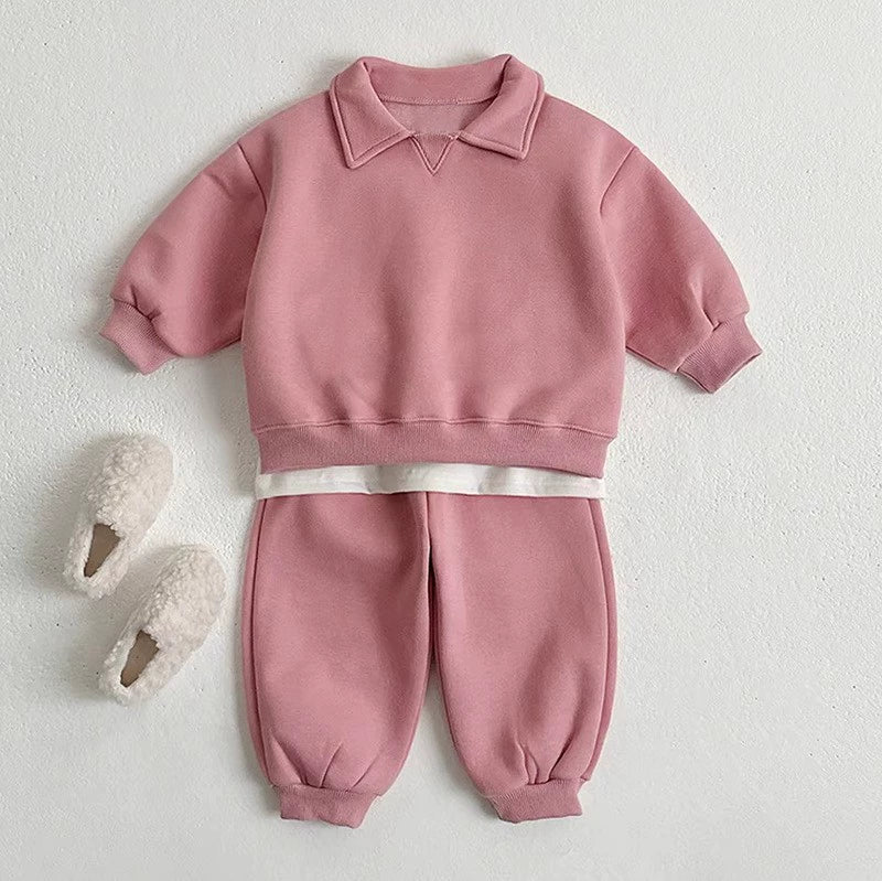 Tuta unisex in Cotone Rosa 2 Pezzi con Colletto a Punta