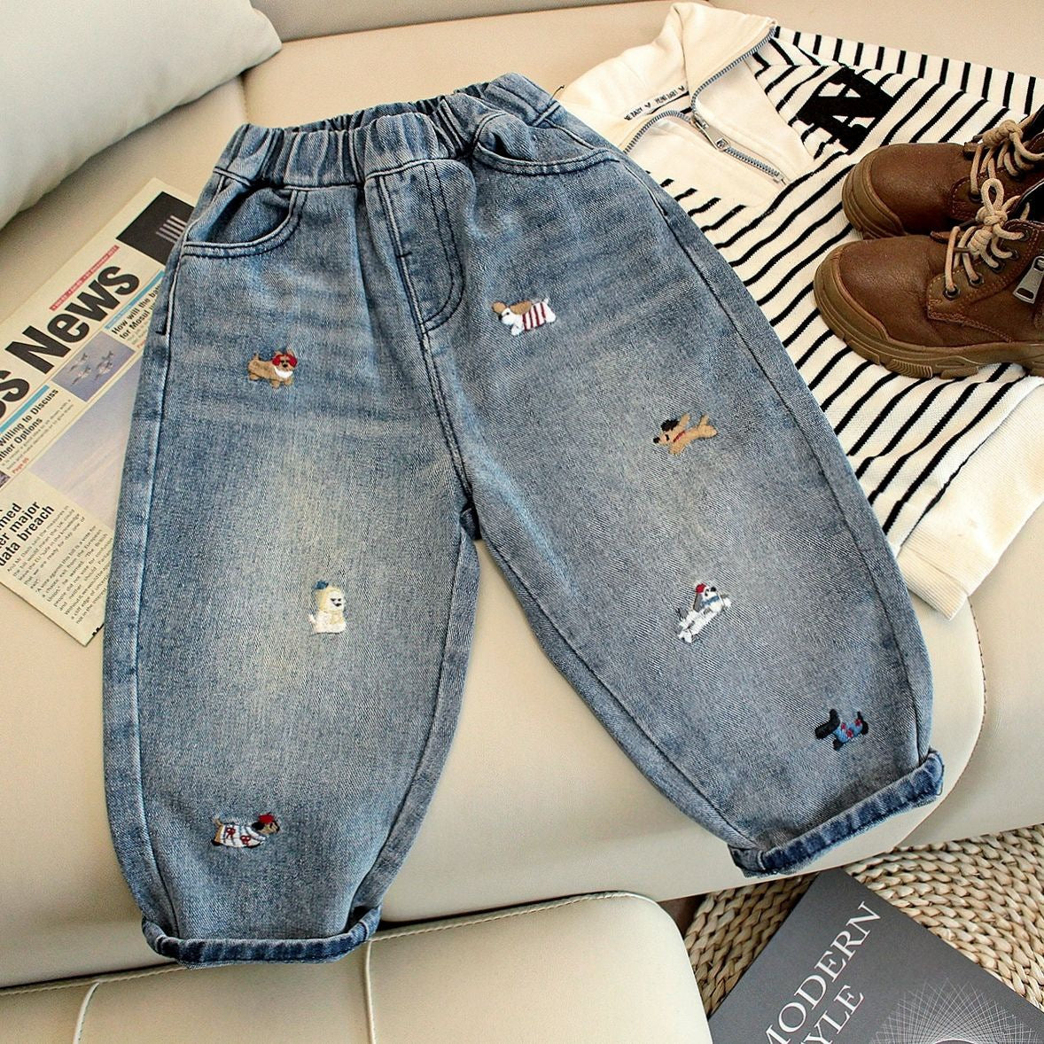 Jeans Bambino con Ricami Cagnolini – Vita Elasticizzata