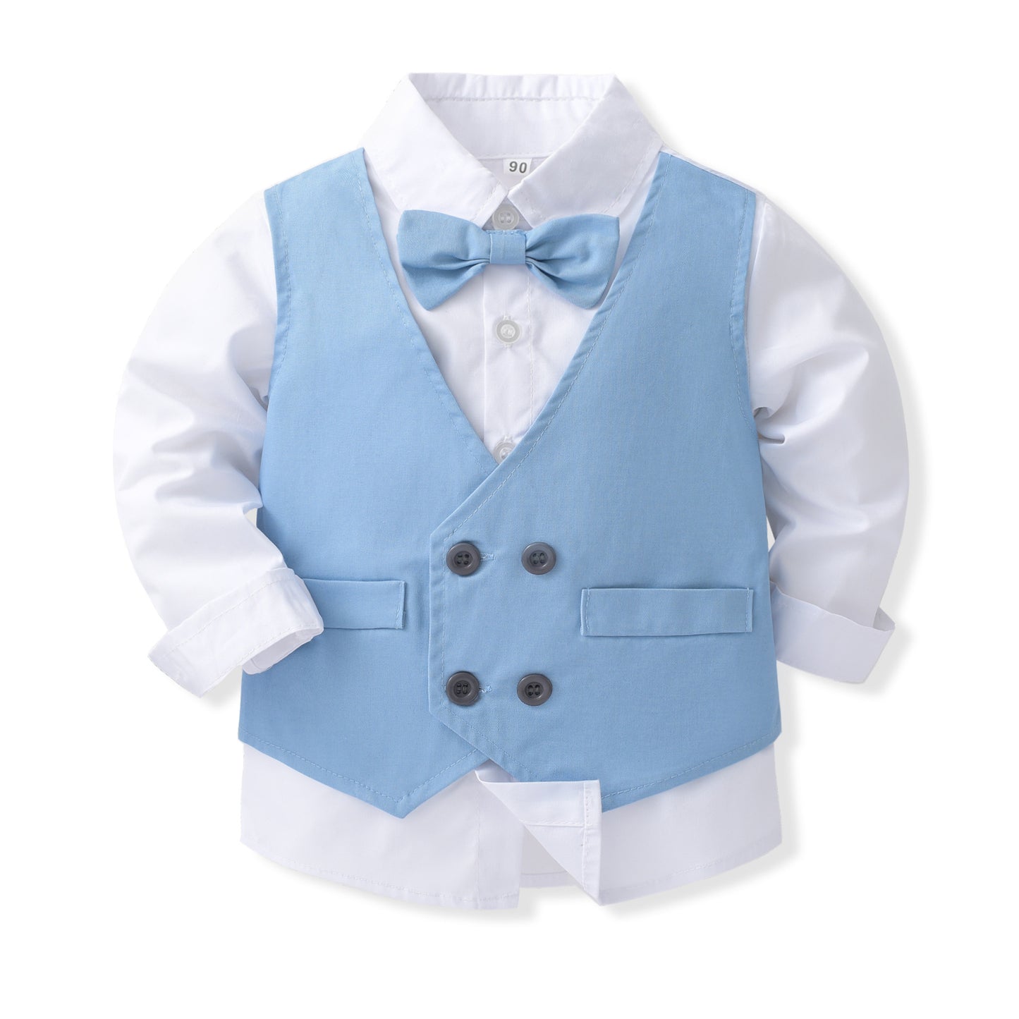 Completo elegante azzurro per bambino – 3 pezzi con camicia, gilet e pantaloni