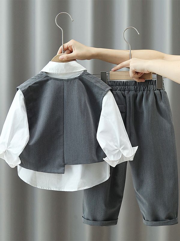 Completo elegante bimbo 3 pezzi grigio con gilet corto