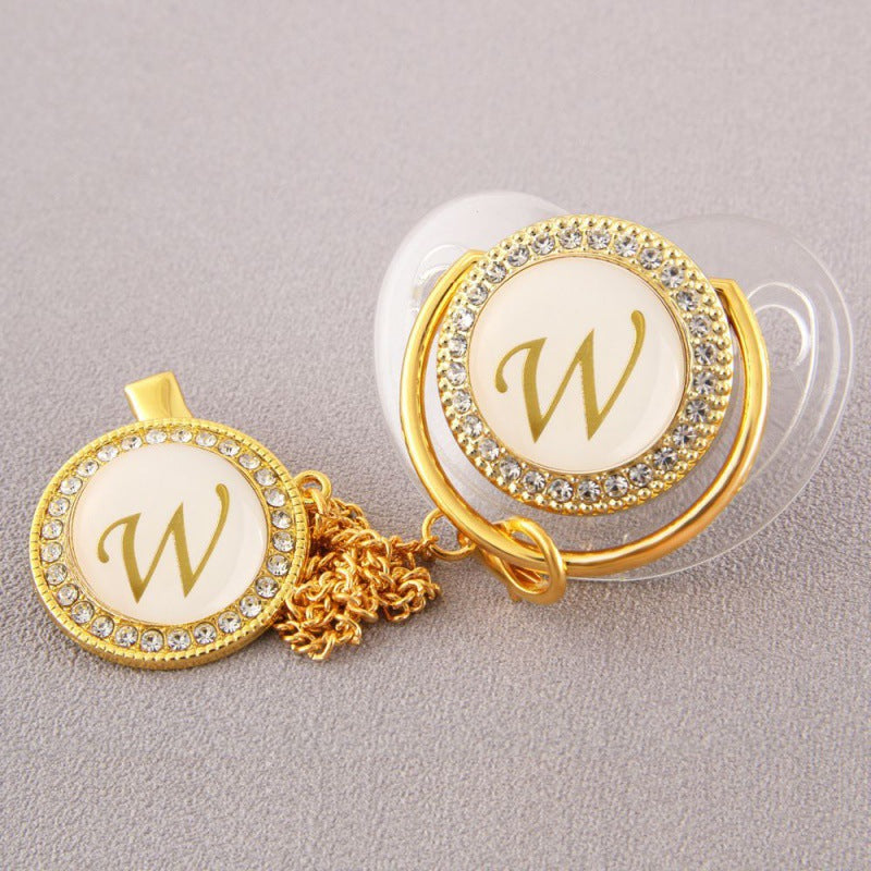 Set Ciuccio Trasparente e oro Luxury con Clip – Personalizzato con Iniziale 6-12 mesi