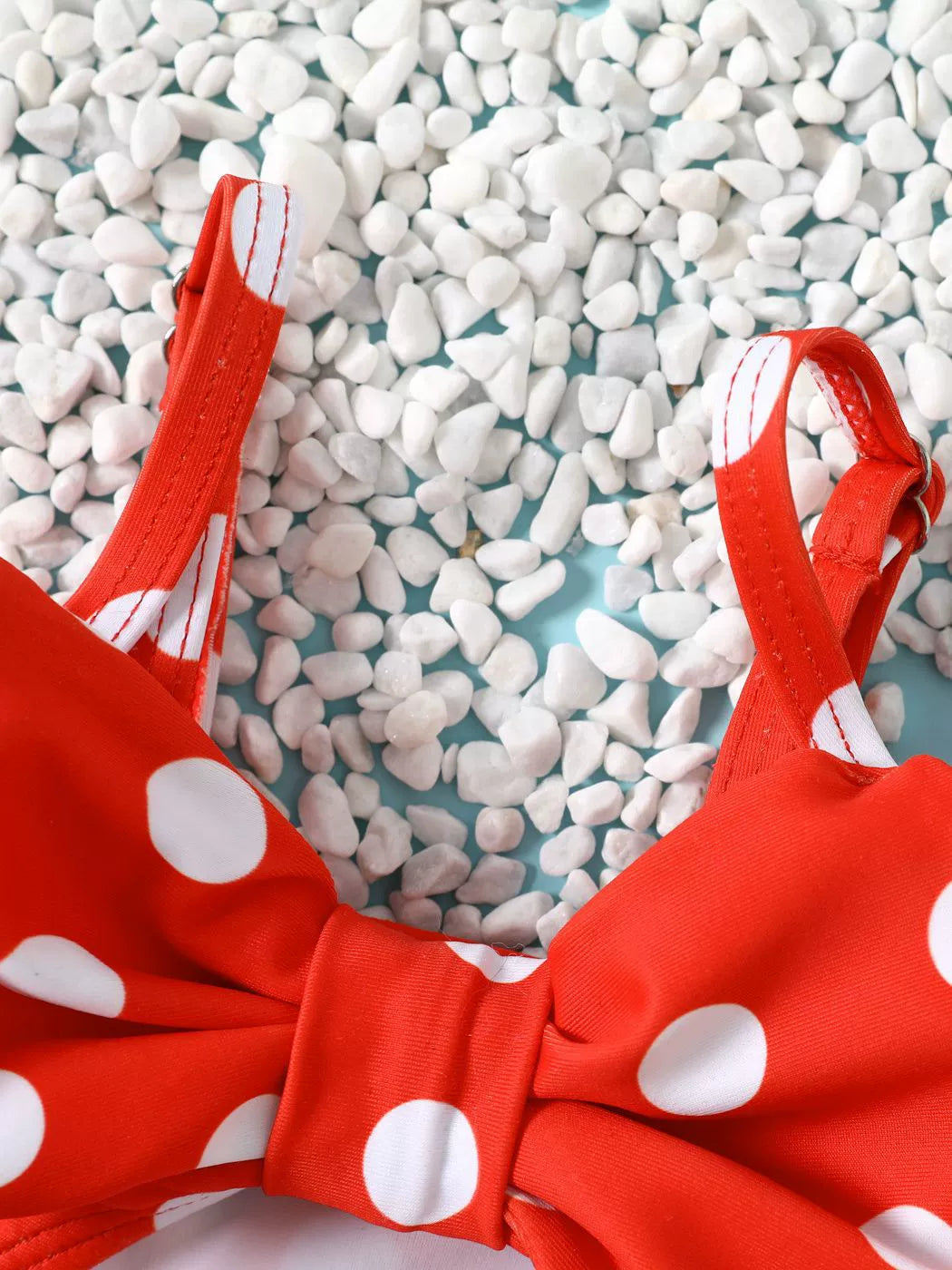 Costume Intero Bambina Pois Bianchi e Maxi Fiocco