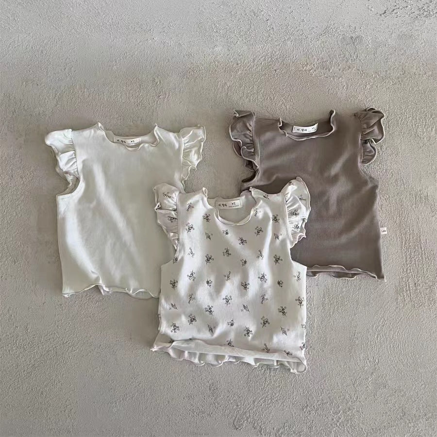 T-Shirt Bambina con Maniche Volant Cotone Morbido 3 Varianti