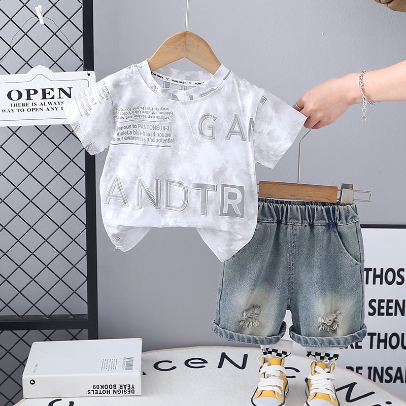 Completo Estivo Bambino T-shirt GAND e Shorts Jeans Strappati