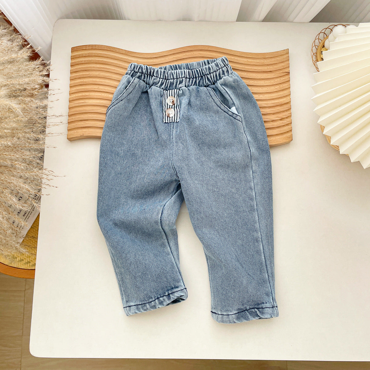 Jeans Bambino a Vita Elasticizzata Azzurro Chiaro e Nero Washed