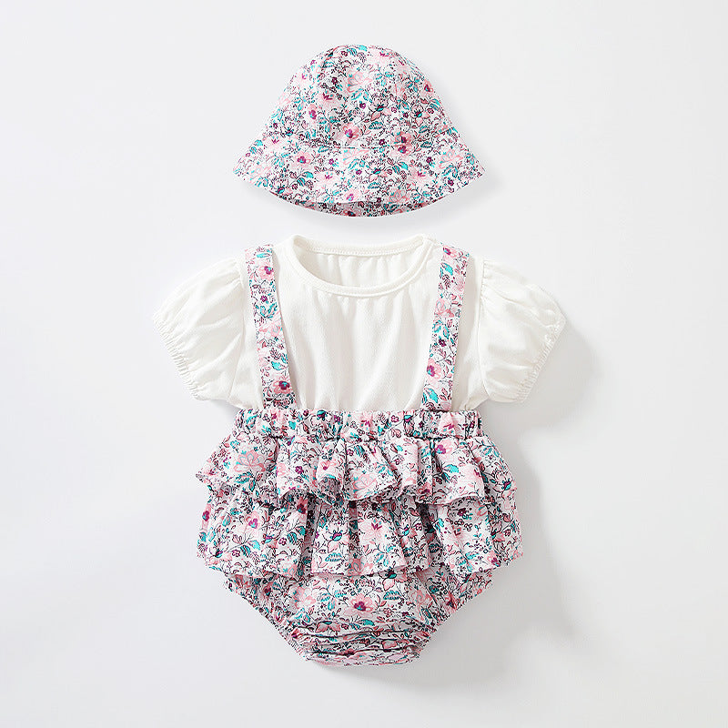 Pagliaccetto Estivo Bimba con Bretelle e Cappellino