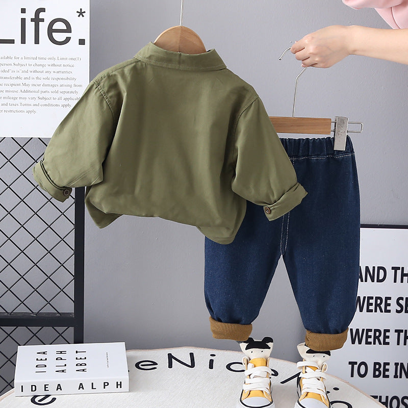 Completo Casual Bambino con Camicia e Jeans Strappati