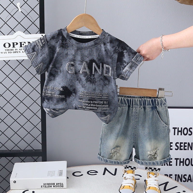 Completo Estivo Bambino T-shirt GAND e Shorts Jeans Strappati