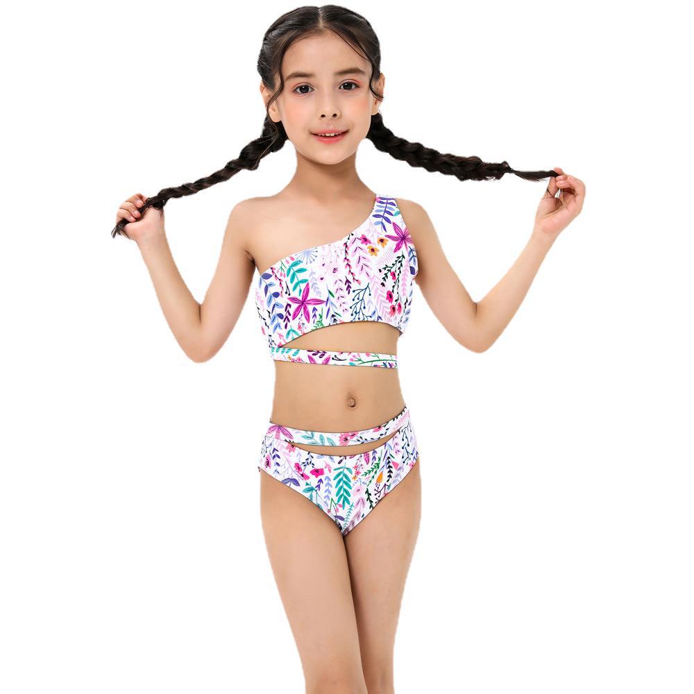Bikini bambina monospalla fantasia tropicale