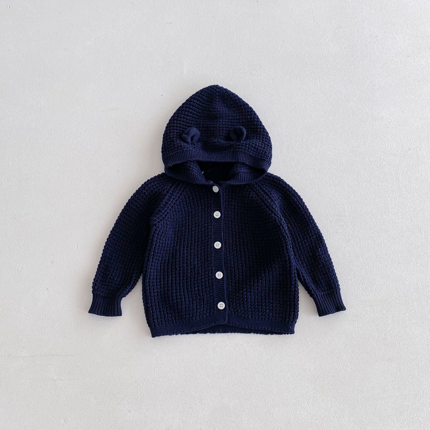 Cardigan Neutro Bimba/ Bimbo con Cappuccio e Orecchie – Maglia Morbida in Cotone