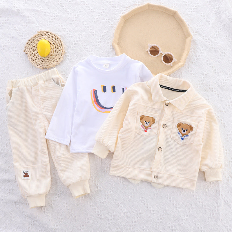 Completo bambino in velluto a coste con giacca, pantaloni e t-shirt - Orsetto Smile