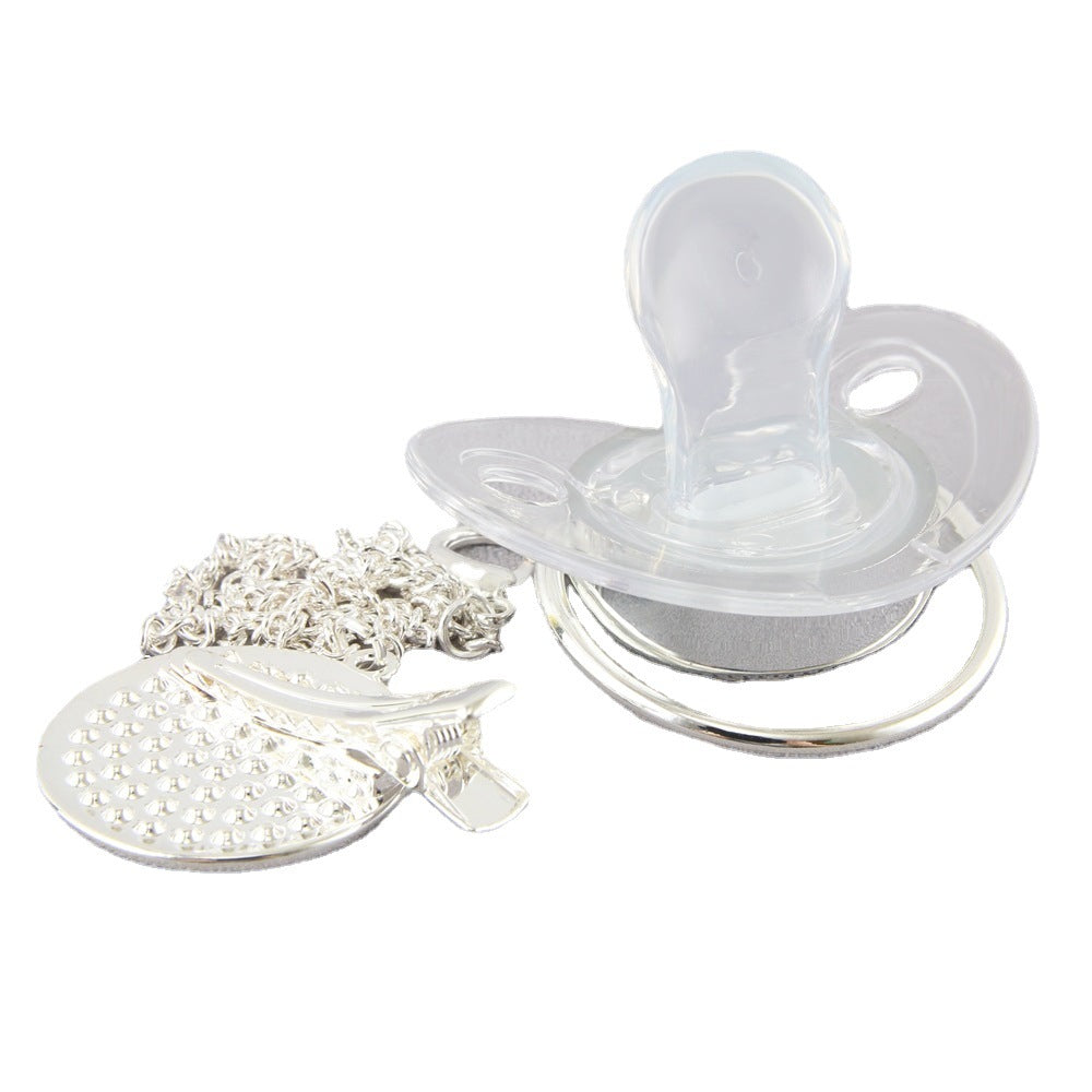 Set Ciuccio Trasparente e argento Luxury con Clip – Personalizzato con Iniziale 6-12 mesi