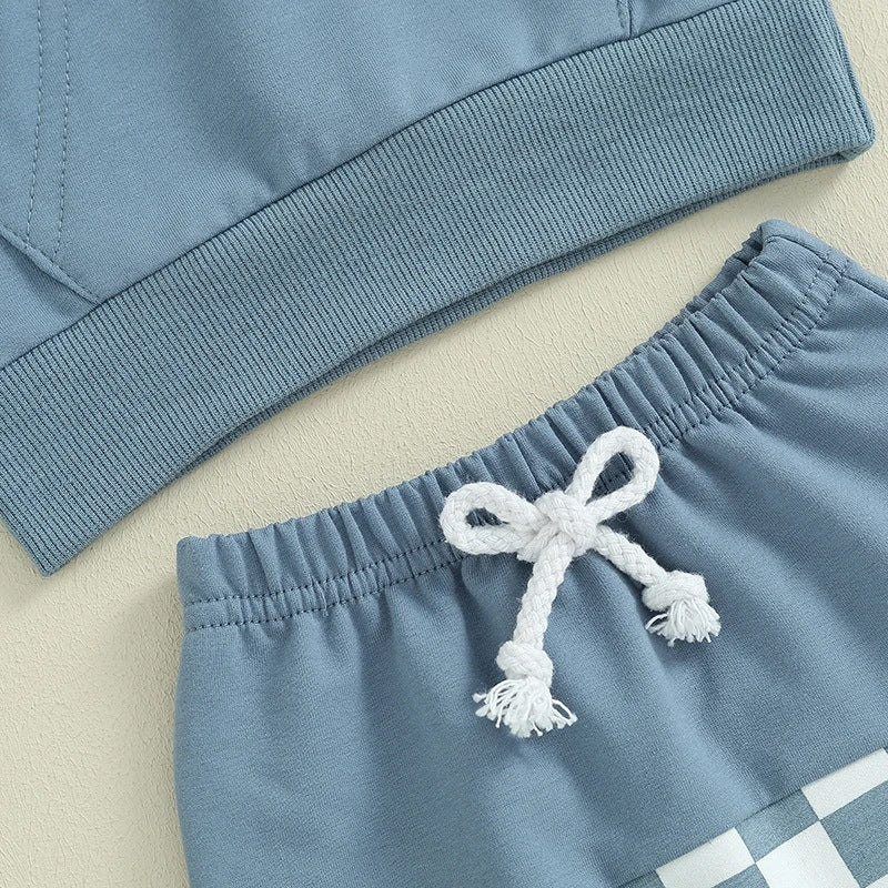 Completino Bimbo Estivo con Felpa a Scacchi e Pantaloncini