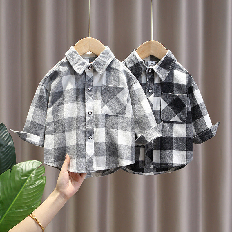Camicia a Quadri per Bambini Modello Oversize con Patch Ricamata