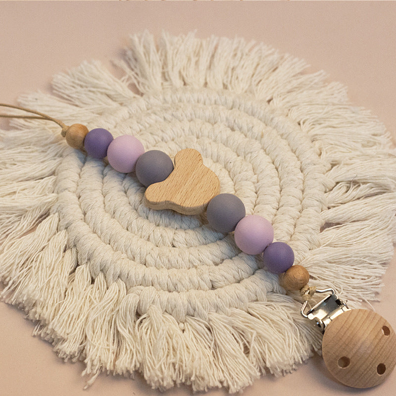 Portaciuccio in Legno e Silicone Orsetto – Design Naturale con Perline