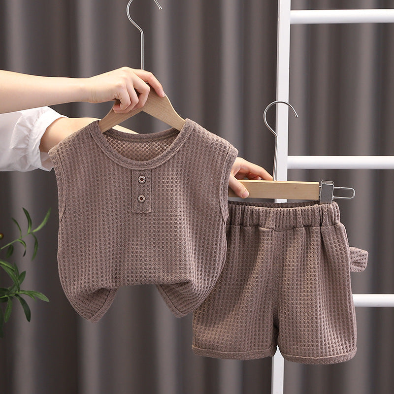 Completo Estivo Bambino "Soft Comfort" - Canotta e Shorts in Tessuto Waffle