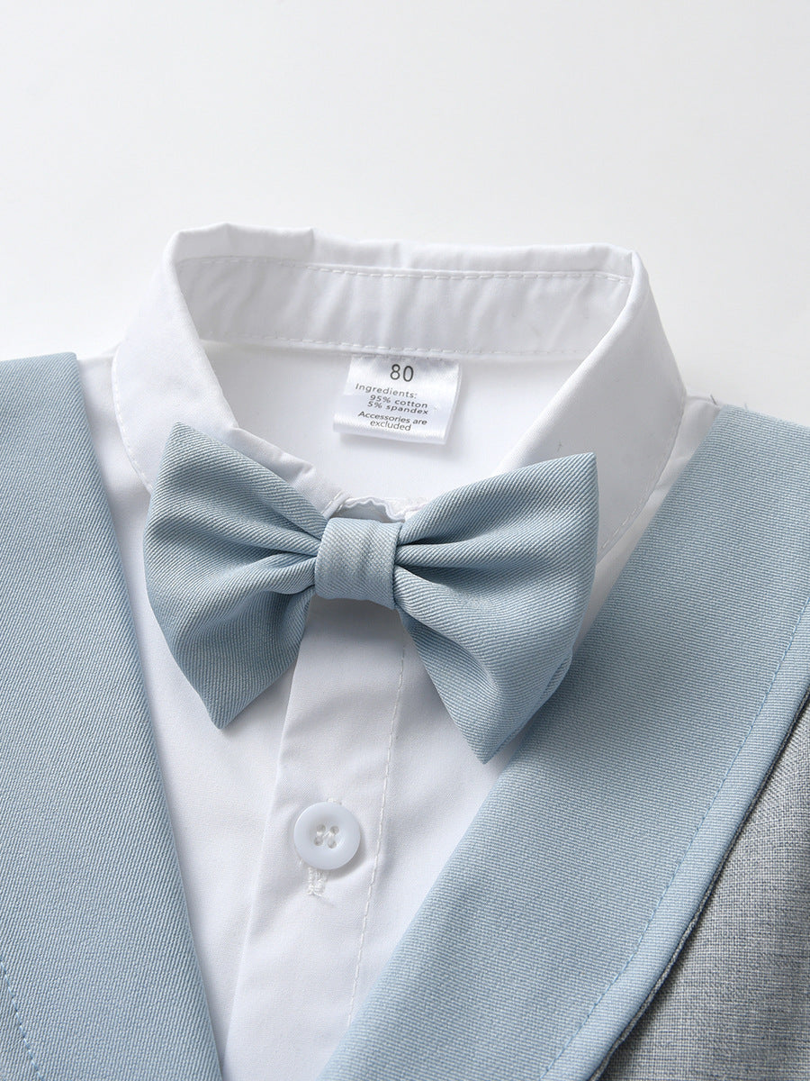 Completo Elegante Bambino Camicia, Gilet, Papillon e Pantaloni Azzurri