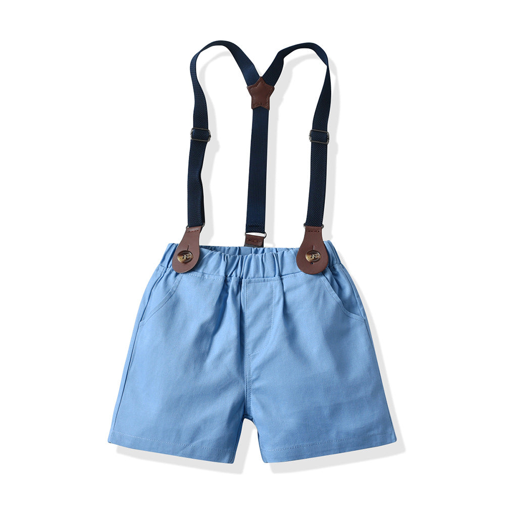 Completo Estivo 3 Pezzi per Bambino – Body Camicia Floreale, Pantaloncini con Bretelle e Papillon