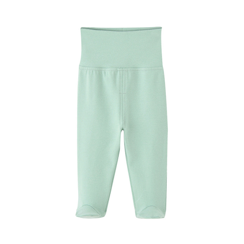 Pantaloni Neonato in Cotone con Piedini Vita Alta