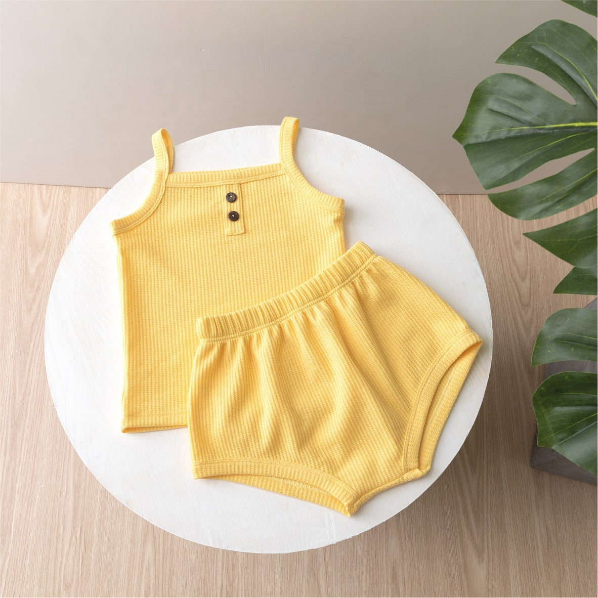 Completo estivo bimbo/bimba in cotone waffle – 2 pezzi