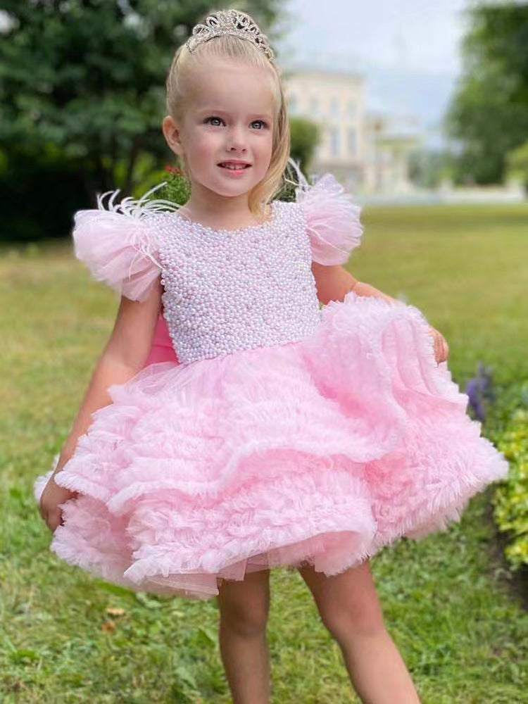 Vestito elegante bimba per cerimonia con tulle