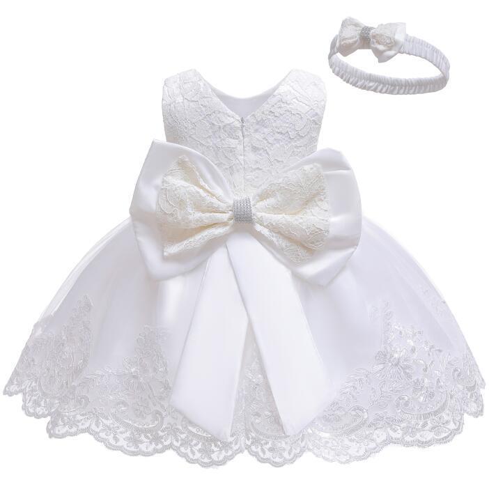 Vestito Elegante per Bambina con Fiocco e Pizzo - Completo con Fascia Coordinata