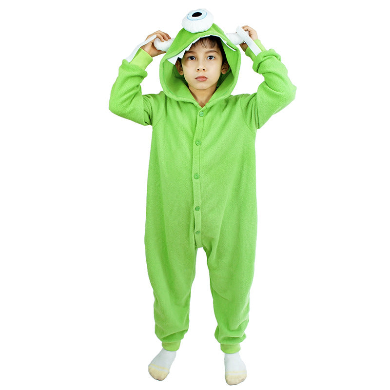 Costume Mike Bambino Mostro Verde con Cappuccio