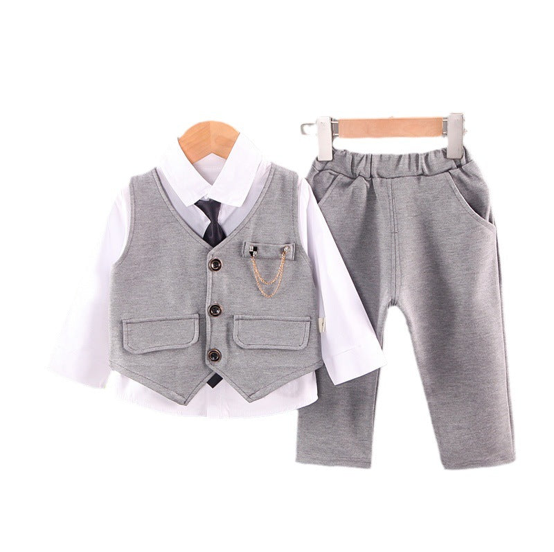 Completo Elegante Bambino Camicia, Gilet e Pantalone con Catena Decorativa