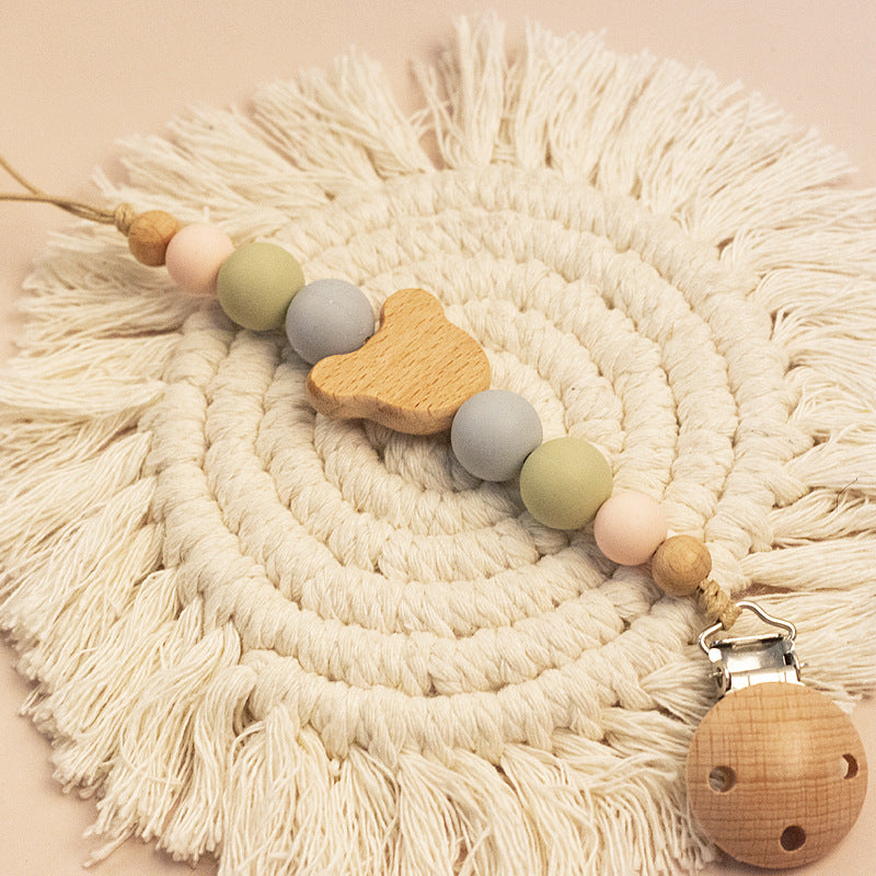 Portaciuccio in Legno e Silicone Orsetto – Design Naturale con Perline