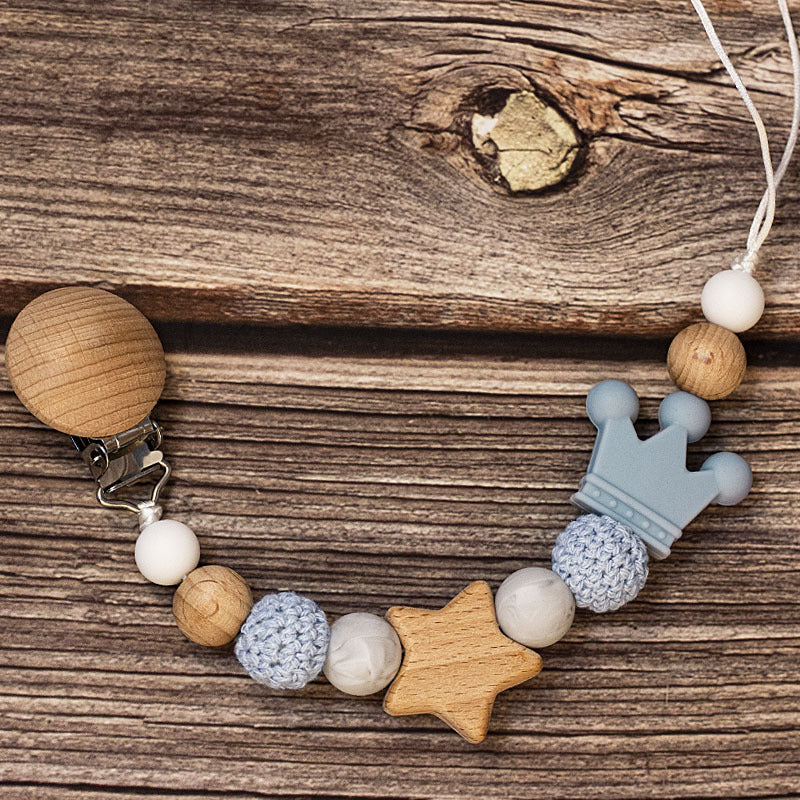 Portaciuccio in Legno e Silicone – Design Naturale con Perline